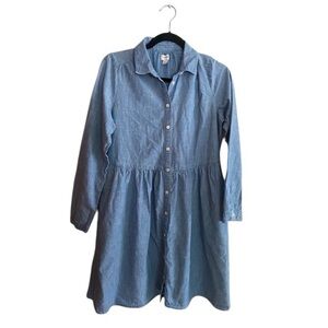 J. Crew 100% Cotton Denim Blue Button Down Collared Long-Sleeved Short Dress